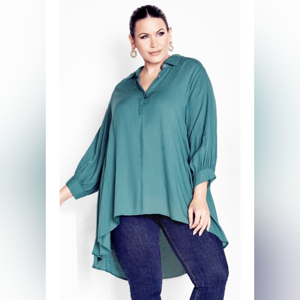 Avenue - Athena Teal Button-Up Women's Tunic